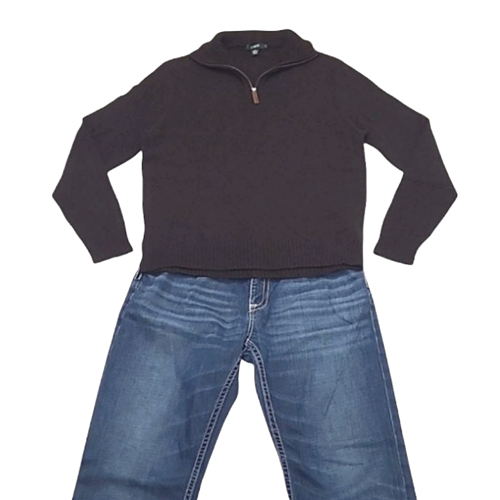 J. Crew Lambs Wool Sweater Mock 1/4 Zip Stand Up Fold Down Collar Ribbed Hem